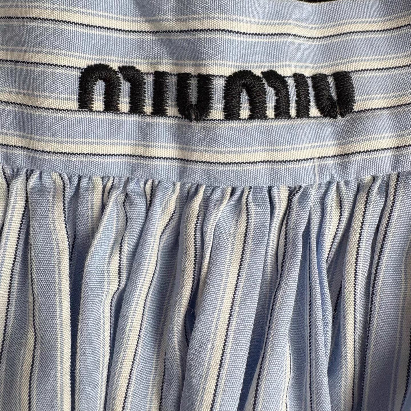 Miu Miu MIU MIU blue and white stripe lace trim skirt 42 Size 28" / US 6 / IT 42 - 6 Thumbnail