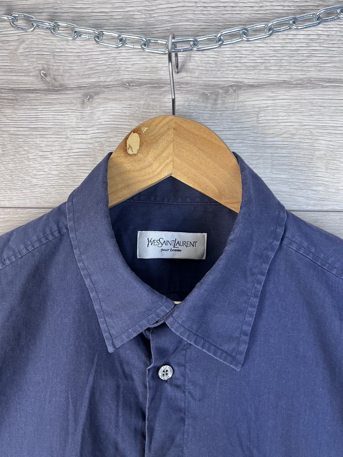 Yves Saint Laurent Men's Button Down Shirt YSL size L cotton 100% blue Size US L / EU 52-54 / 3 - 5 Thumbnail
