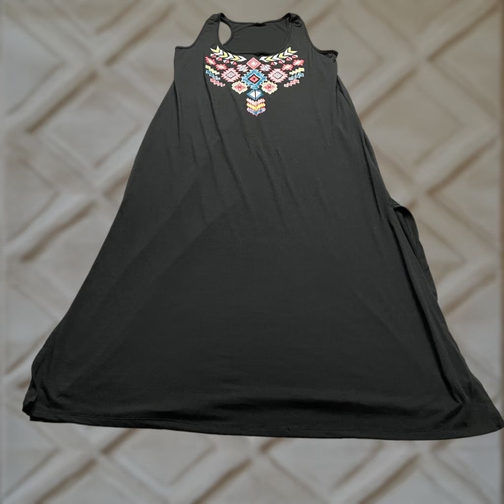Vintage Just Be Dress 2XL Black Aztec Sleeveless Racerback Stretch Slit A-Line Womens Size XXL / US 16-18 / IT 52-54 - 1 Thumbnail
