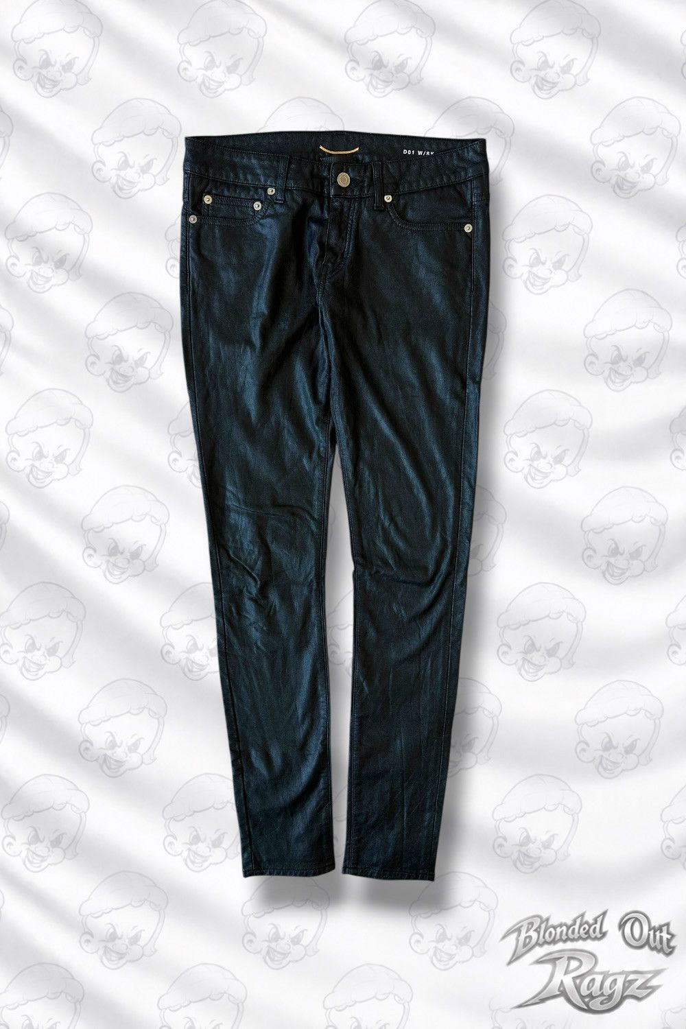 Saint Laurent Paris 2013 Saint Laurent Waxed Black Skinny Pants Hedi Slimane Era Size US 27 - 1 Thumbnail