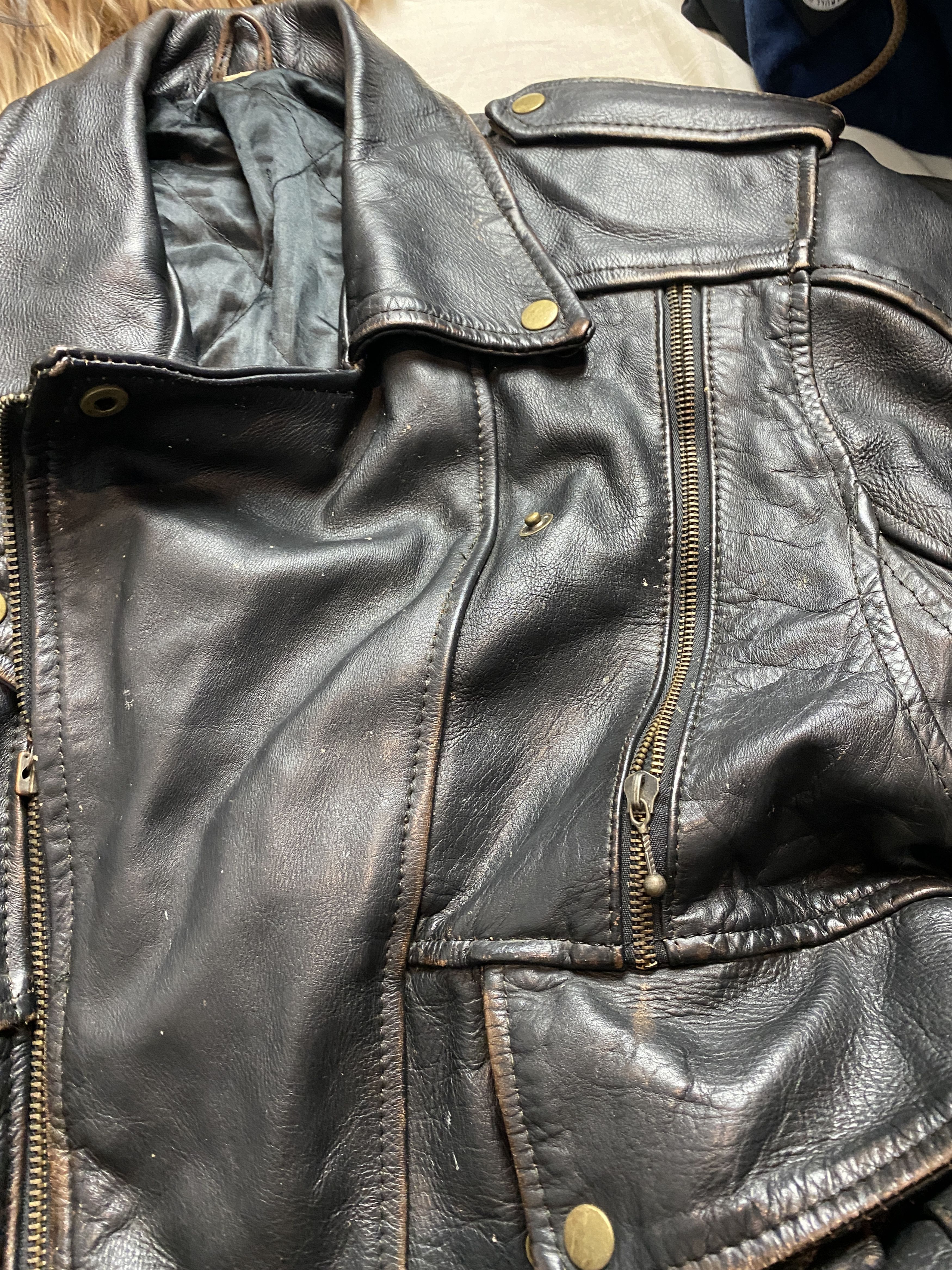 Leather × Vintage Vintage Leather jacket biker Army USA Cowboy Size US M / EU 48-50 / 2 - 9 Thumbnail