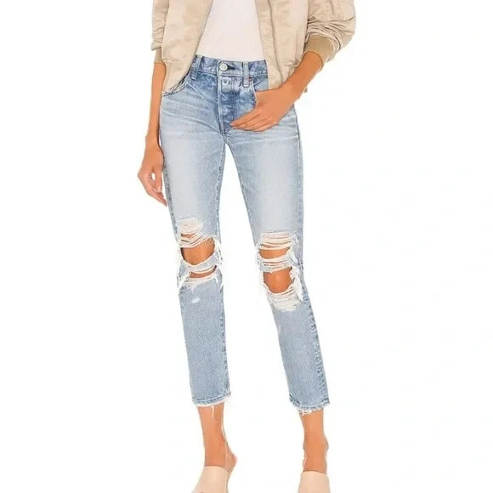 MOUSSY Moussy Vintage Womens May Tapered Destroyed Jeans Blue 27 Size 27" / US 4 / IT 40 - 1 Thumbnail