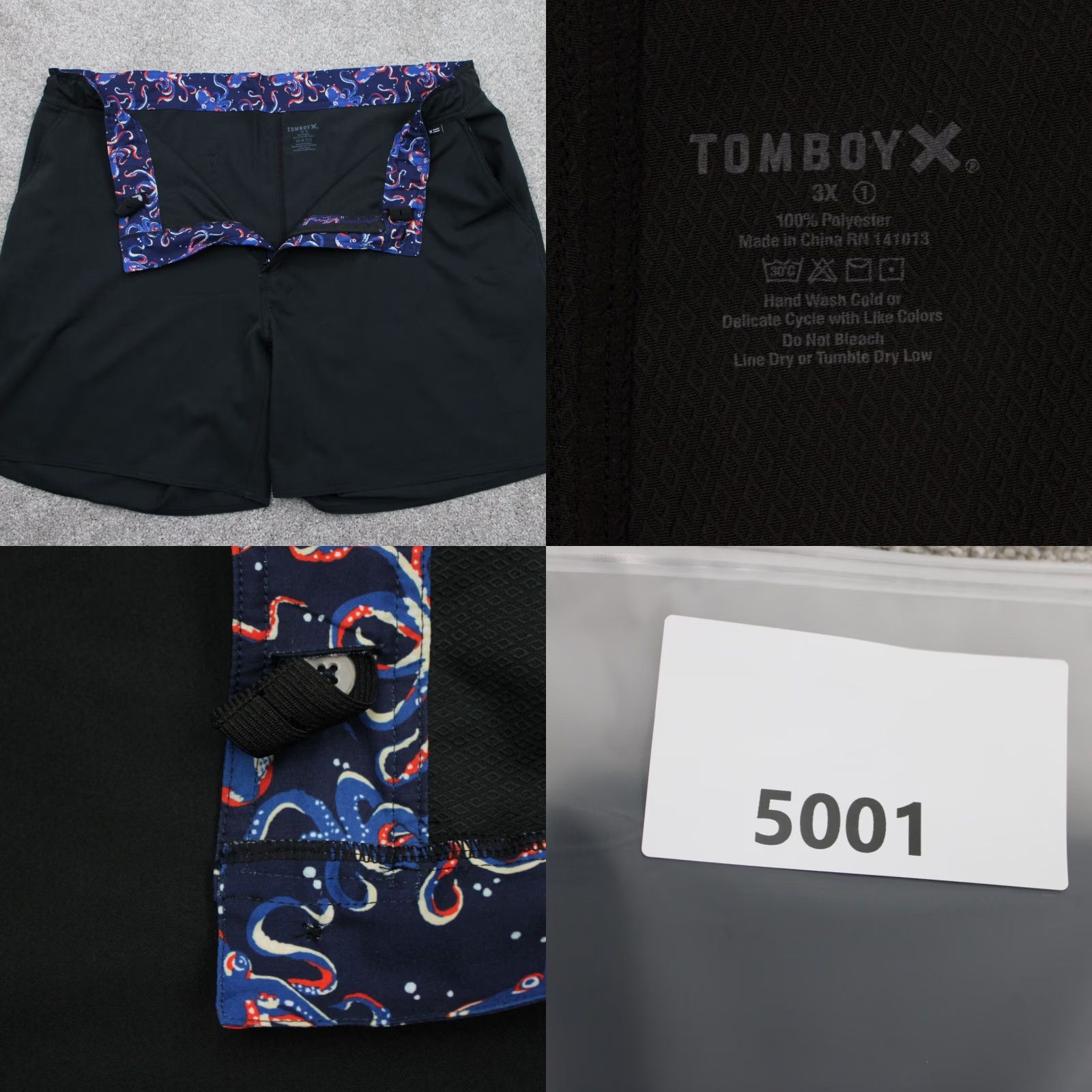 Vintage Tomboyx Shorts Mens 3XL Black 100% Polyester Flat Front Bermuda Inseam 7" Casual Pockets Shade: Black Size US 39 - 8 Thumbnail