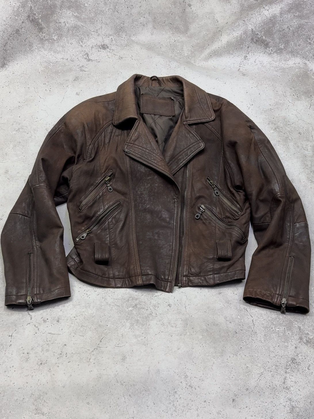 Hedi Slimane Vintage 90s Faded Asymmetric Multi-Zip Leather Biker Jacket Size US S / EU 44-46 / 1 - 1 Thumbnail