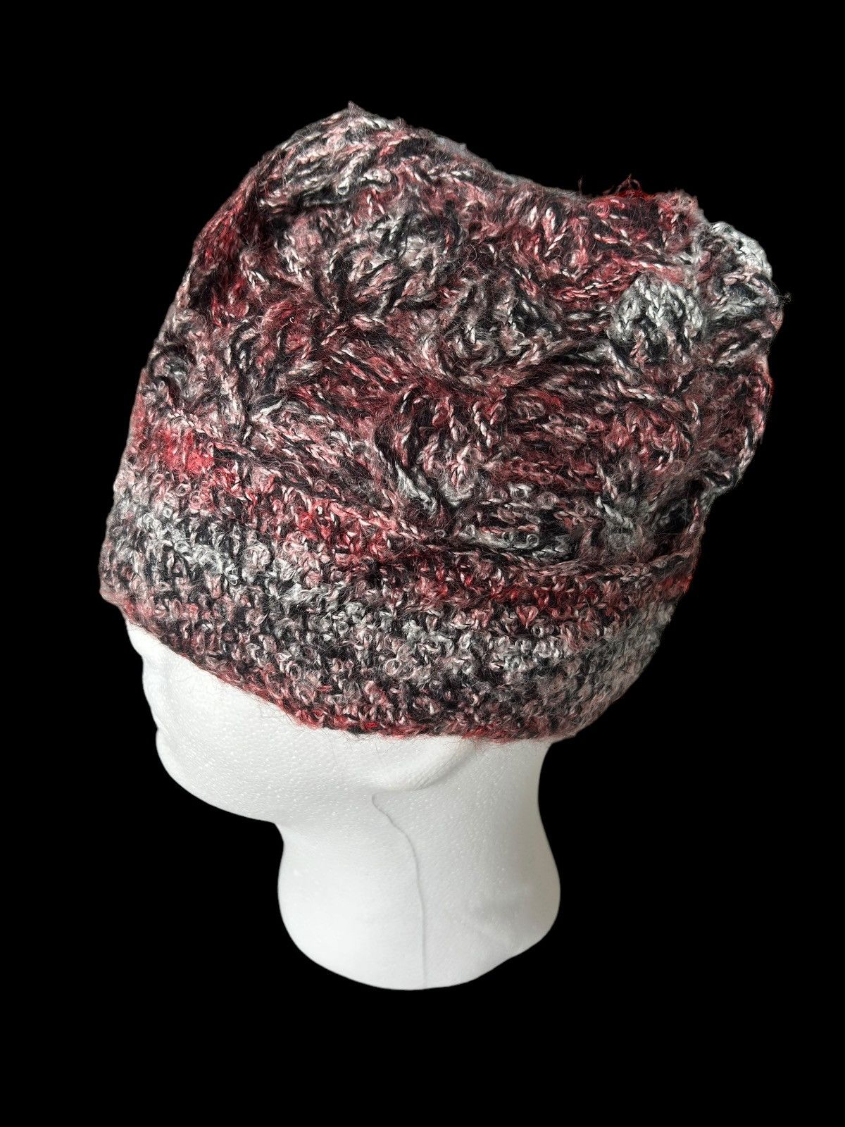 14th Addiction × Japanese Brand Punk Bondage Style Crochet Knitted Handmade fur Beanie Hats☠️ Size ONE SIZE - 5 Thumbnail