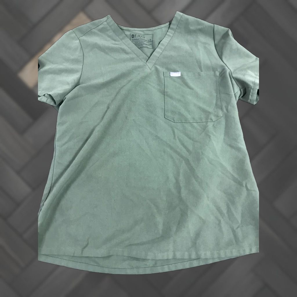 Vintage FIGS Scrub Top Lot 2 Women Medium Black Green One Pocket Solid Polyester Scrub Top Figs Size M / US 6-8 / IT 42-44 - 1 Thumbnail