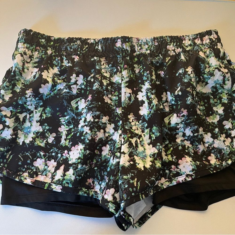 Designer RBX Athletic Workout Lined Floral Shorts Green Blue Large Size 27" / US 4 / IT 40 - 2 Thumbnail
