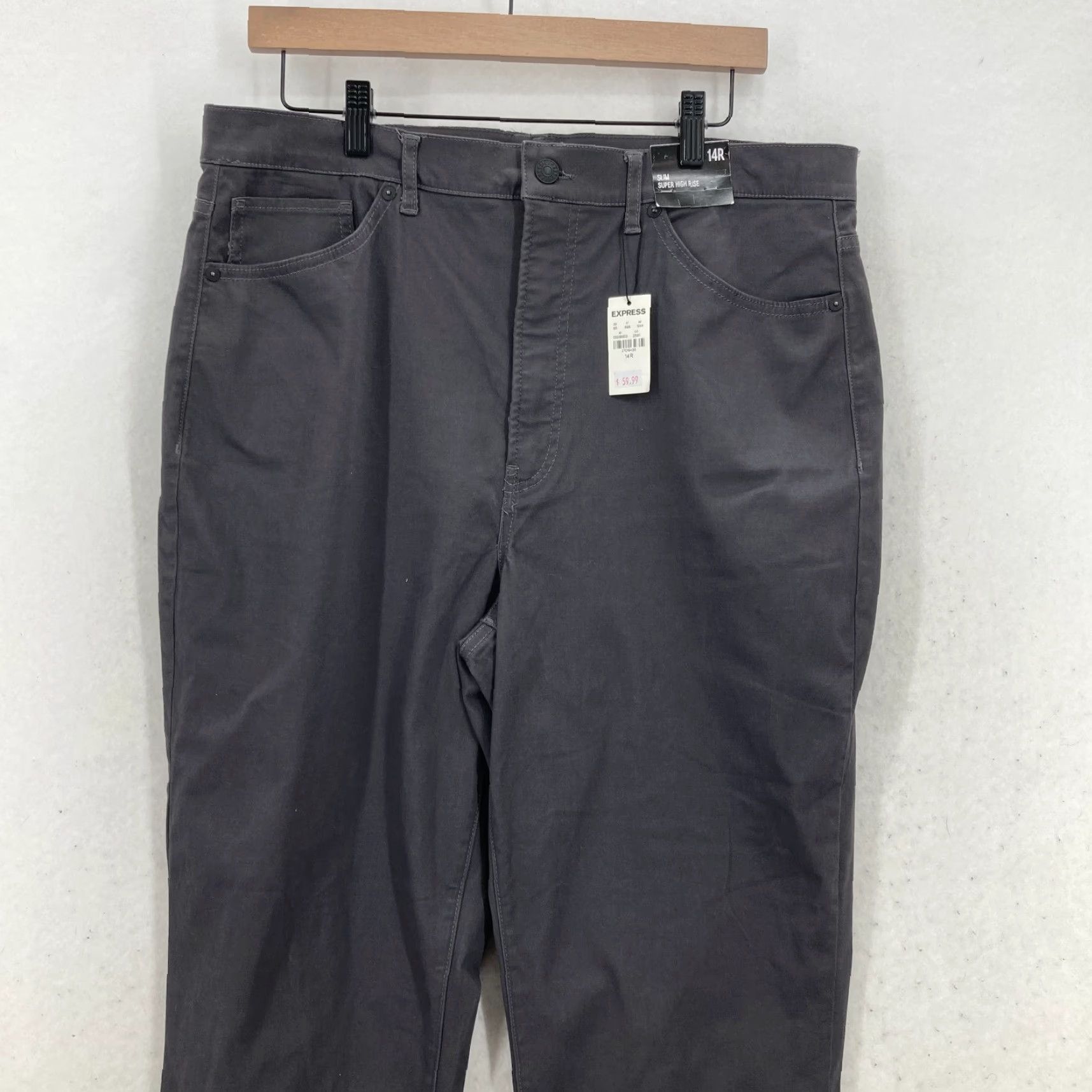 Express Express Pants Women's 14 Slim Straight Gray High Rise 5-Pocket NWT Stretch Size 36" / US 14 / IT 50 - 2 Thumbnail