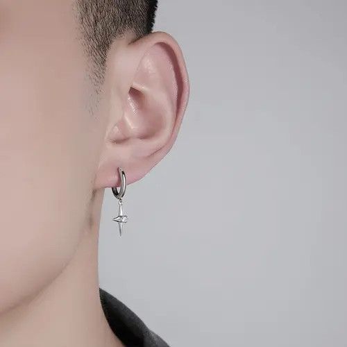 Designer × Jewelry 925 Silver Plated Star Dangle Drop Earrings for Men Women Size ONE SIZE - 3 Thumbnail