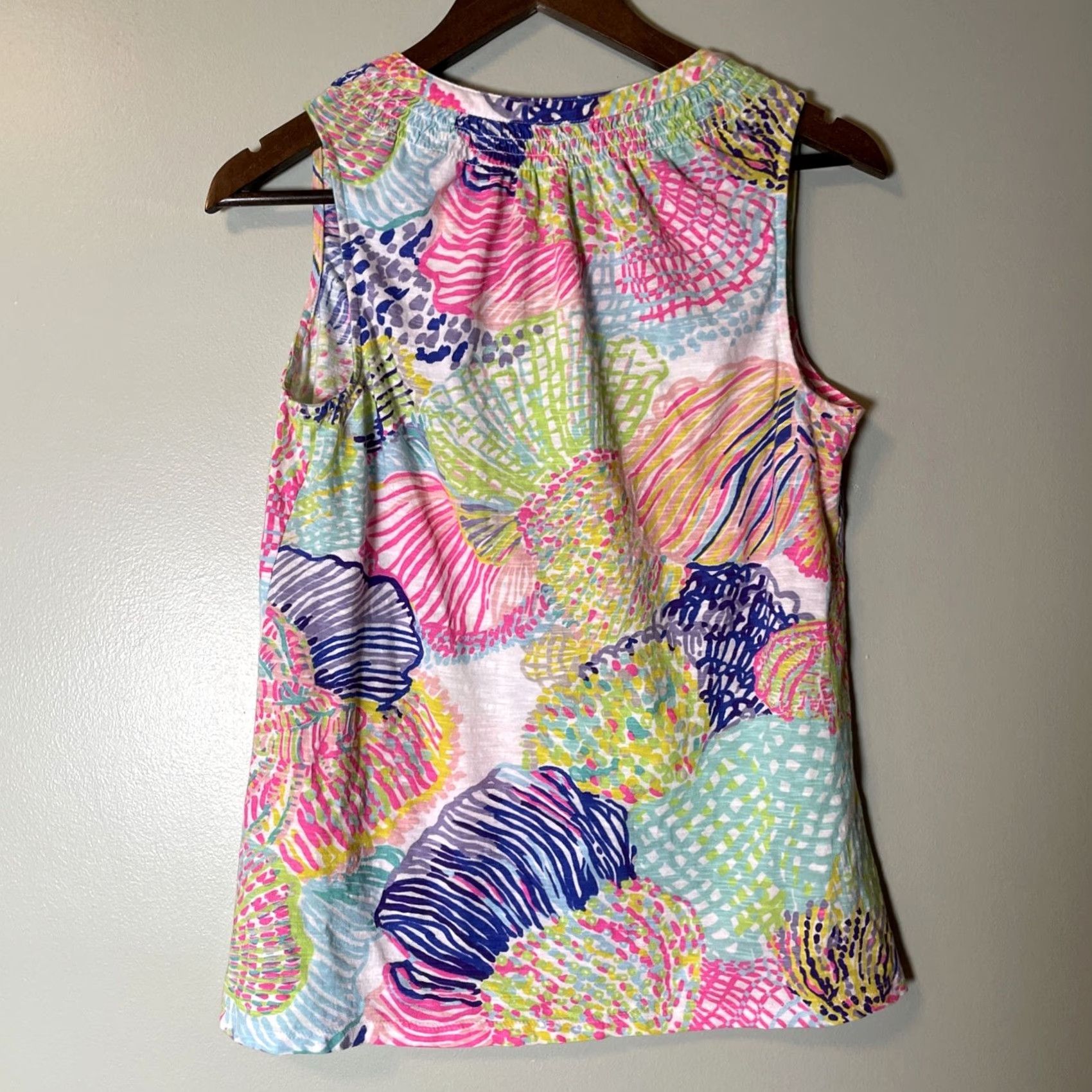 Lilly Pulitzer Lilly Pulitzer Tank Top M Multicolor Floral Beach Spring Summer Womens Roar Of The Seas Green Pink Purple V-Neck Sleeveless Cotton Size M / US 6-8 / IT 42-44 - 3 Thumbnail