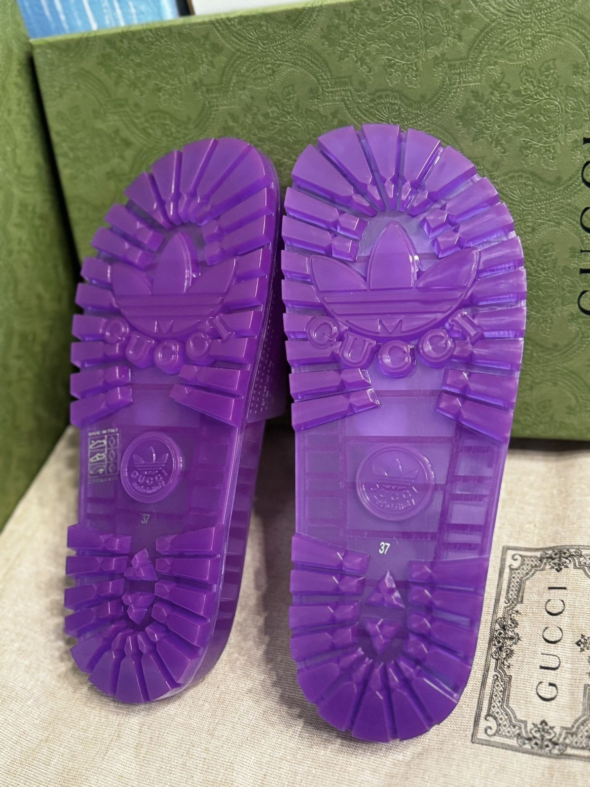 Gucci GUCCI X ADIDAS Rubber Printed Slides w/ Tags Size US 7 / IT 37 - 9 Thumbnail