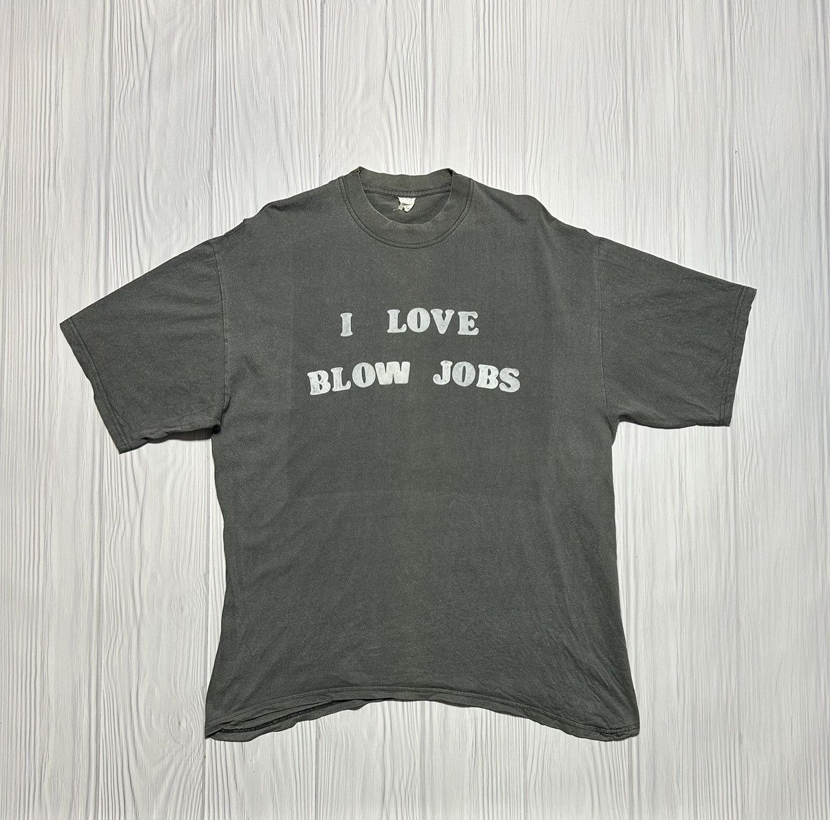 image of Vintage Y2K Adult Humor I Love Blow Jobs Porn Star Xxx T-Shirt in Grey, Men's (Size XL)