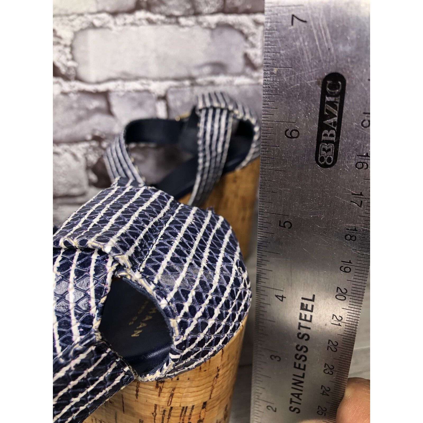 Cole Haan Cole Haan Grand OS Blue White Stripe Leather Cork Wedge Sand Size US 7.5 / IT 37.5 - 13 Thumbnail