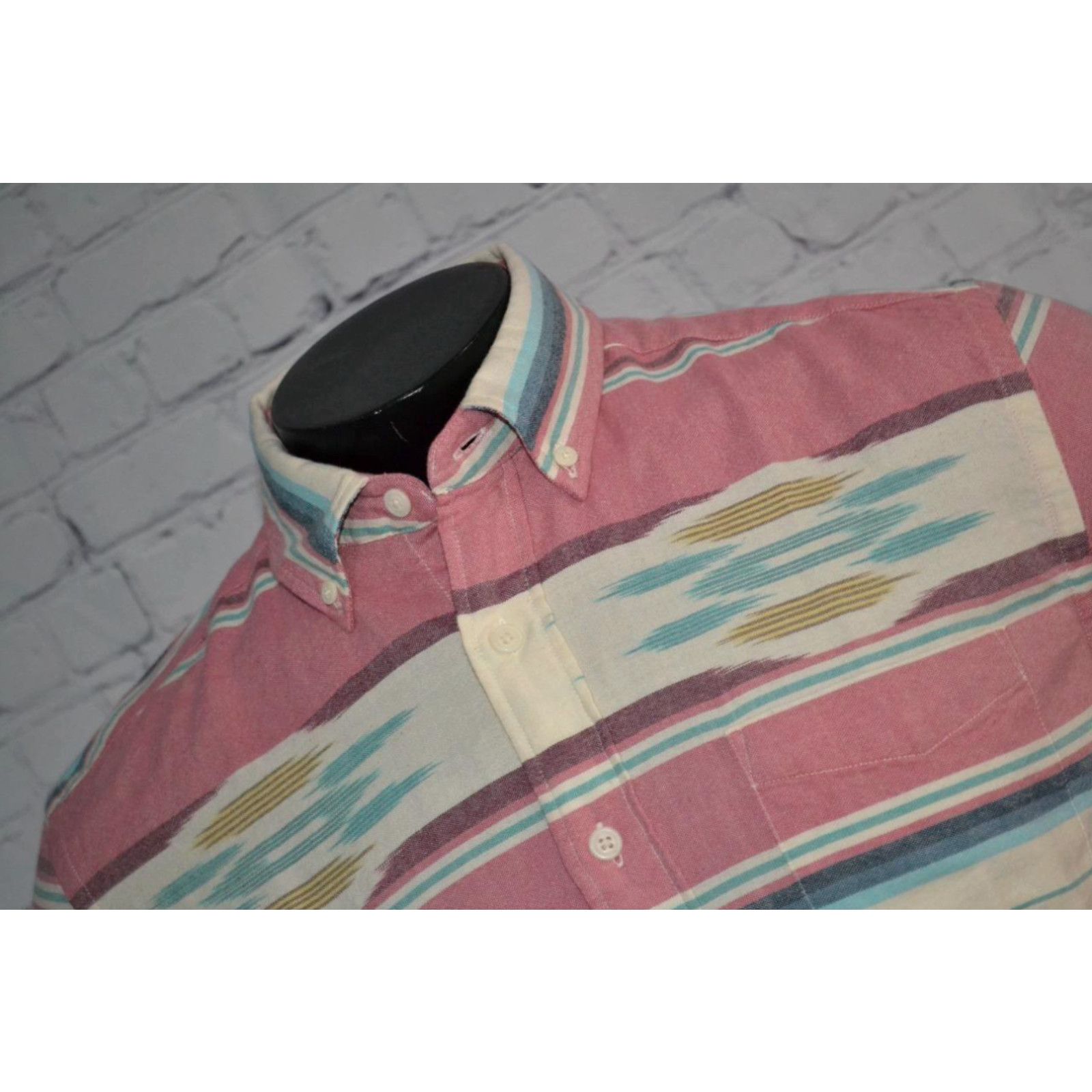 image of 43990-A Faherty Dress Shirt Ss Coast Summer Ikat Red Size Medium Adult Mens in White