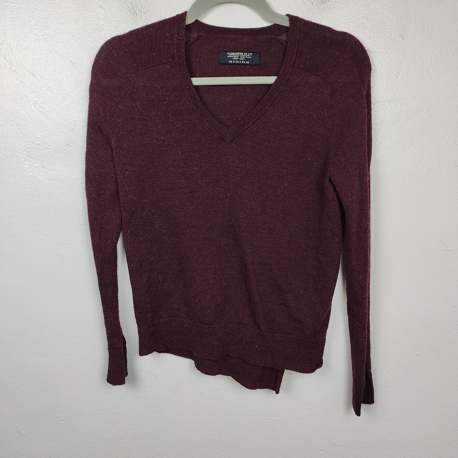 Allsaints AllSaints Wasson Jumper Womens 4 Burgundy Draped Back Size S / US 4 / IT 40 - 1 Thumbnail