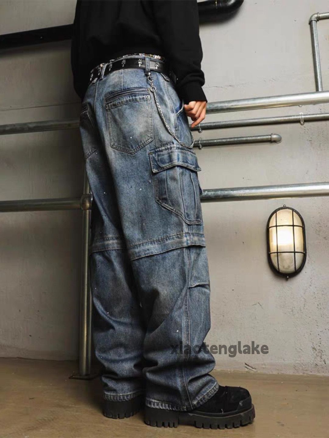 Jean xtl utility washed faded Stain paint grunge hiphop jeans Size US 37 - 1 Thumbnail