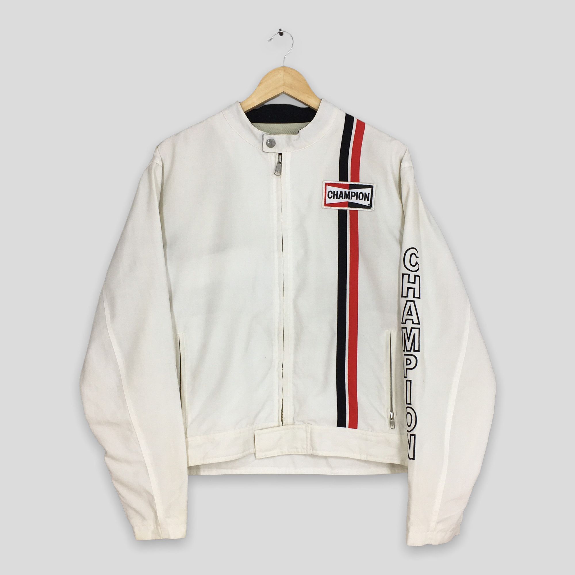 image of Vintage 90's Champion Racing White Zipper Jacket Large, Men's