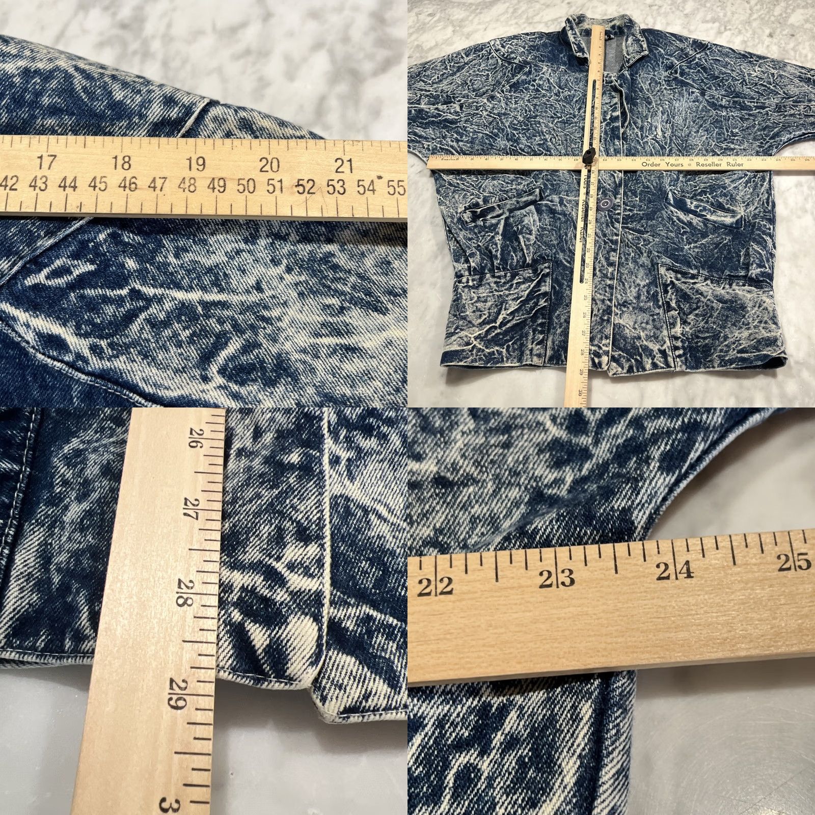 Denime VINTAGE 1980s Acid Wash Denim Jacket Women’s S 3/4 Sleeve Padded Shoulders Denim Blue Glam Rock Hi Teens Jacket Womens S Size S / US 4 / IT 40 - 8 Thumbnail