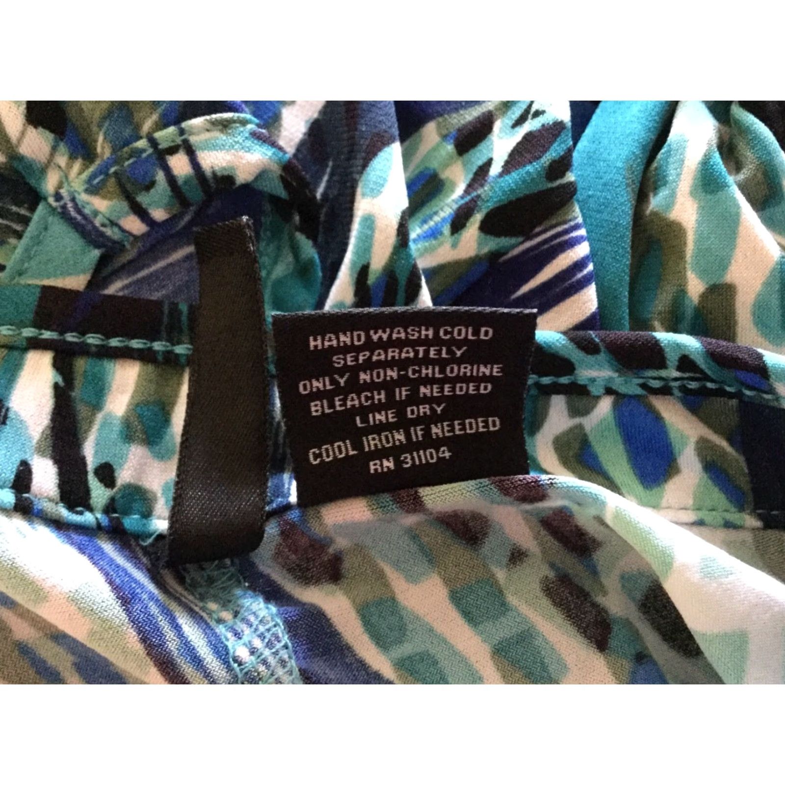 Vintage New Directions Woman's Geometrical Print Dress Belt Look Black Teal Blue Large Satin? Size L / US 10 / IT 46 - 7 Thumbnail