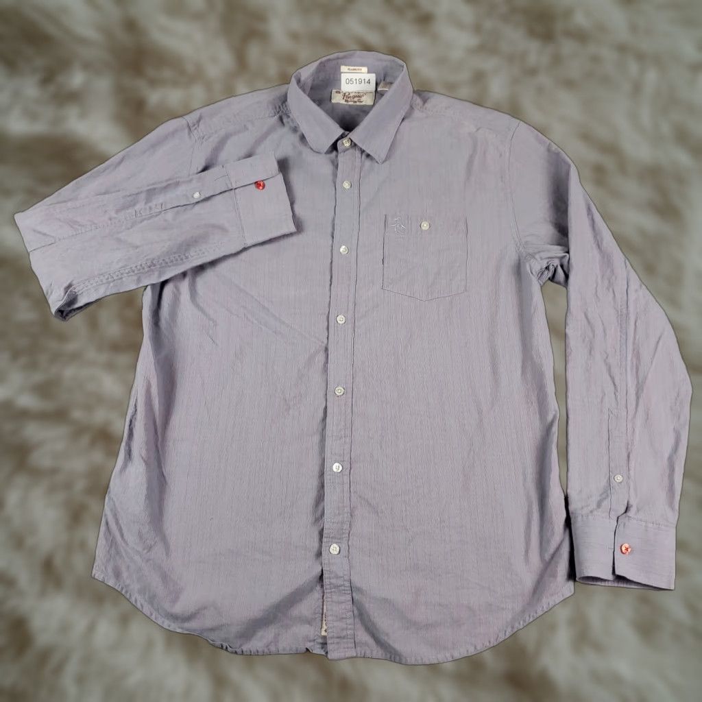 Original Penguin Original Penguin Red Gray Striped Button-Up Shirt Mens XL Casual Long Sleeve Size US XL / EU 56 / 4 - 1 Thumbnail