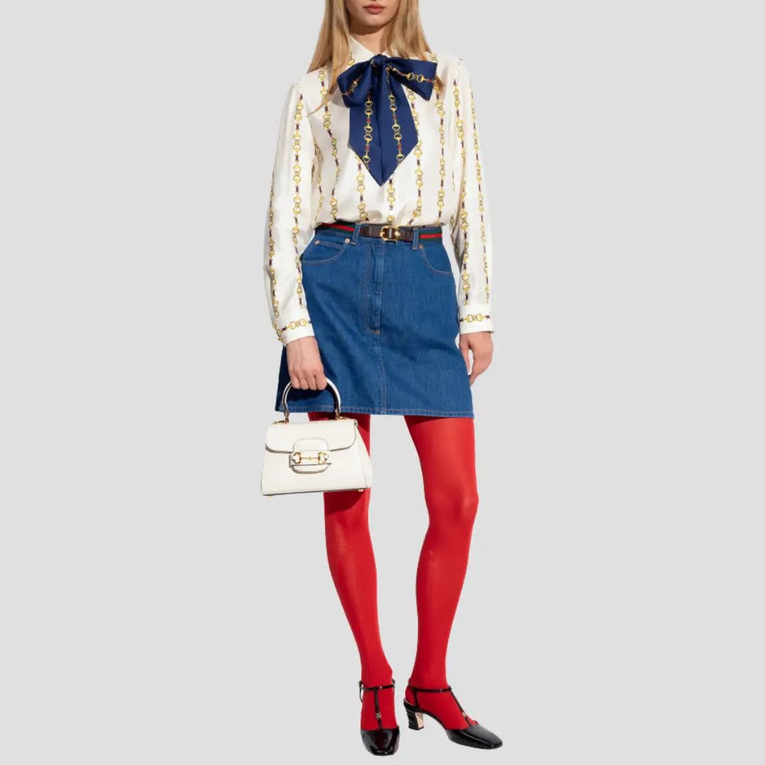 Gucci o1la5ras0526 Denim Mini Skirt With Web Belt in Blue Size 27" / US 4 / IT 40 - 3 Thumbnail