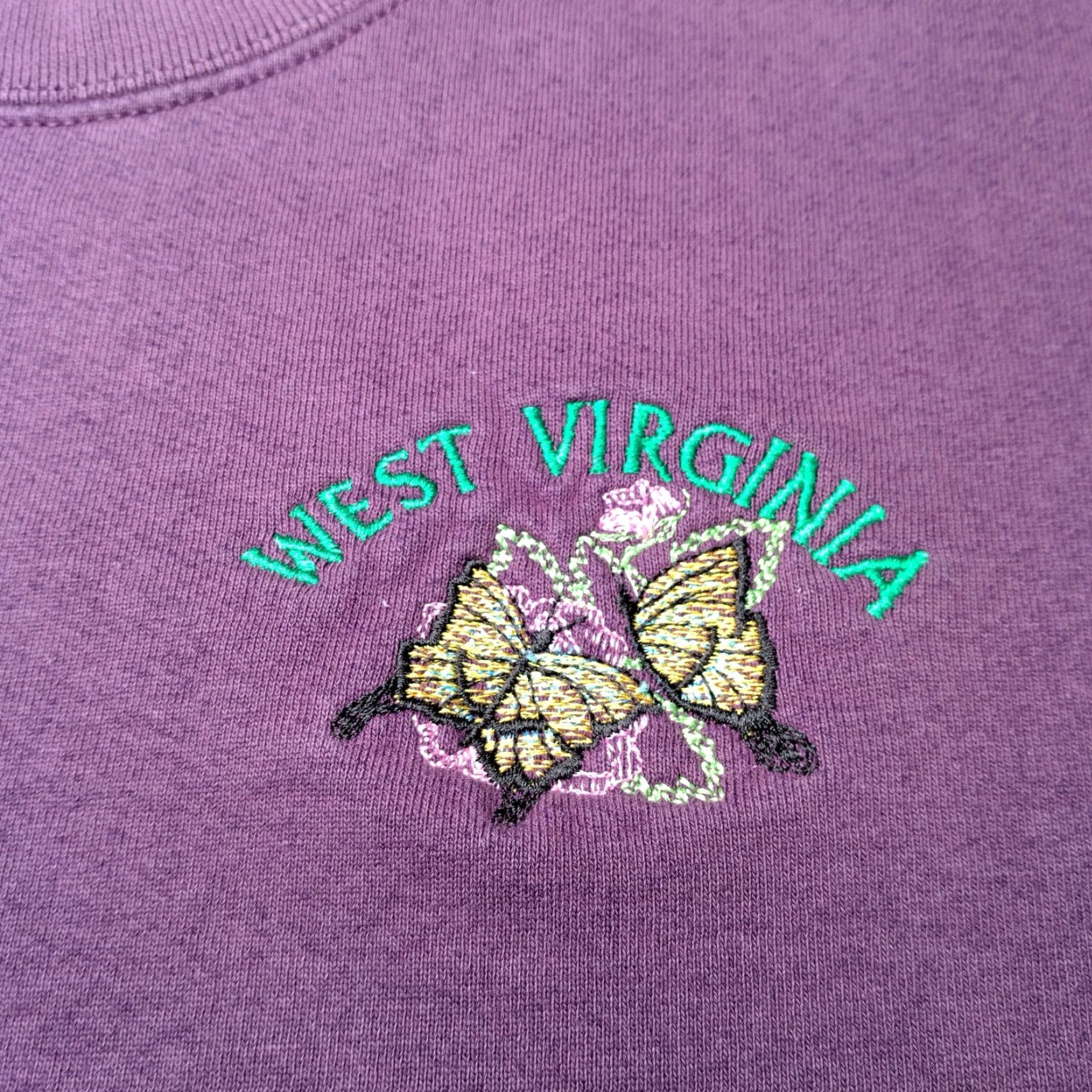 Jerzees VINTAGE Jerzees West Virginia Sweatshirt XL Purple Pullover Cotton Butterfly Nature Mens Size US XL / EU 56 / 4 - 2 Thumbnail
