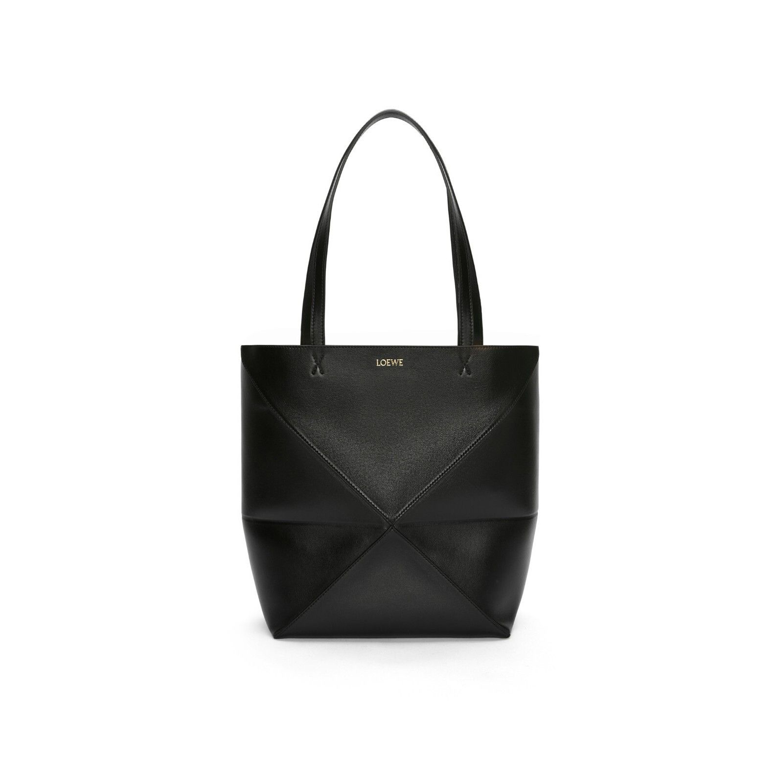 LOEWE Puzzle Medium Fold $2350 Black Shiny Leather Tote Bag