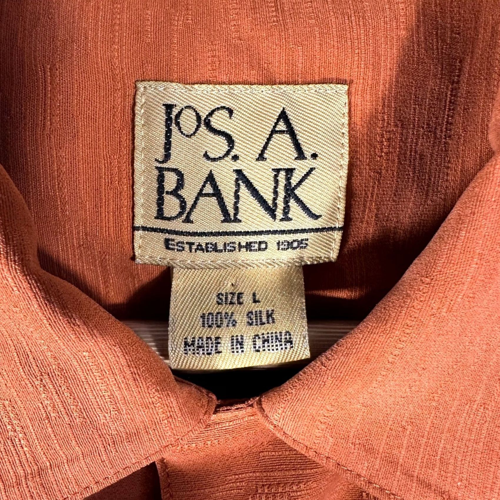 Jos. A. Bank Jos A Bank Mens Large Camp Shirt 100% Silk Burnt Orange Beige Floral Panel 2010 Size US L / EU 52-54 / 3 - 3 Thumbnail