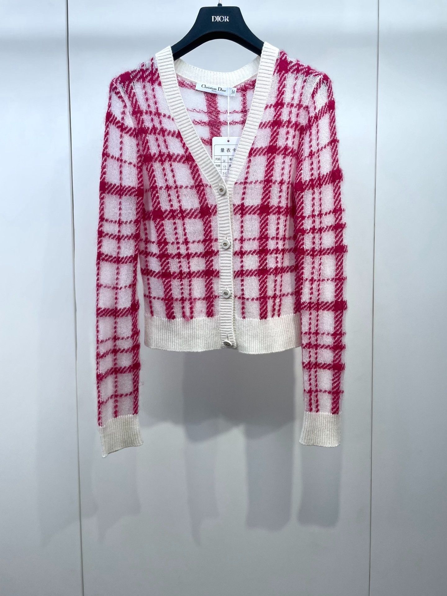 Dior Dior Red White Plaid Knit Cardigan Size XXS / US 00 / IT 34 - 1 Thumbnail