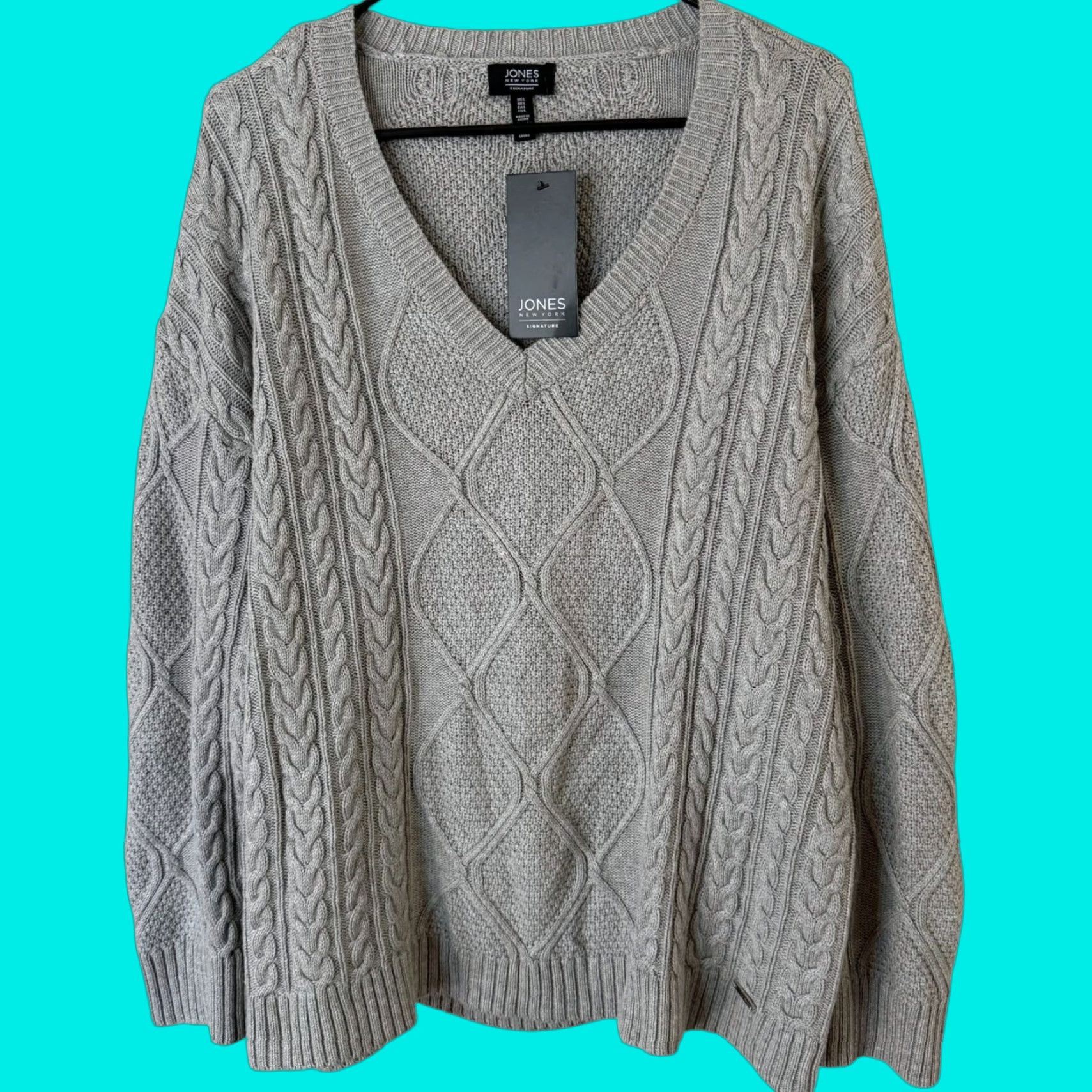 Jones New York VINTAGE Jones New York Women's Sweater Pullover Knit V-Neck Long Sleeve Fall Winter Casual Office Heather Gray Large Size L / US 10 / IT 46 - 1 Thumbnail