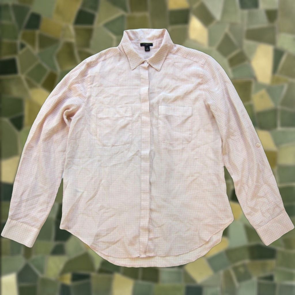 Ann Taylor Ann Taylor 100% Silk Pink White Plaid Collared Button Up Long Sleeve Blouse Med Shirt Women Size M / US 6-8 / IT 42-44 - 1 Thumbnail