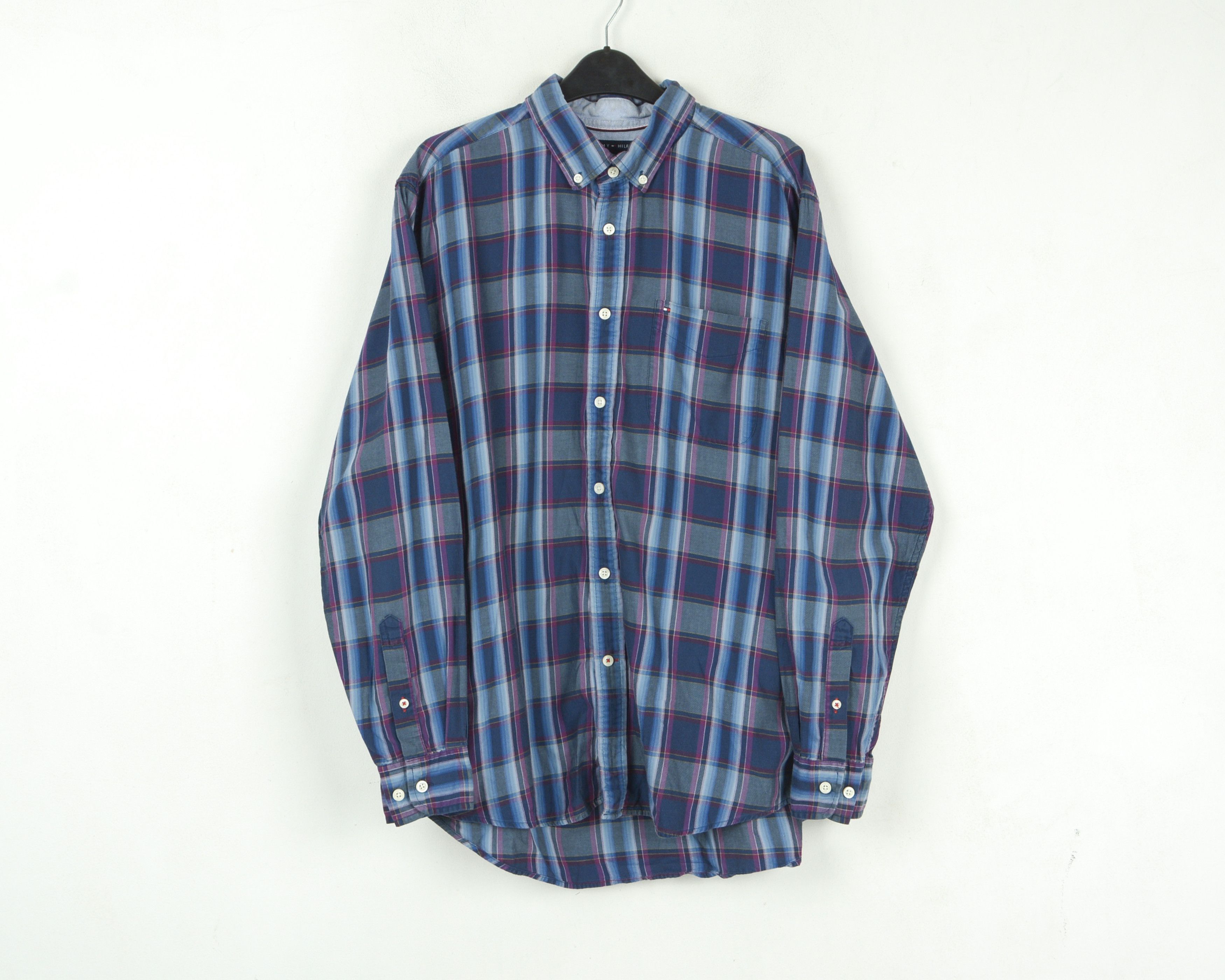 Tommy Hilfiger Casual Shirt Long Sleeved Button Check Plaid Purple Formal Size US L / EU 52-54 / 3 - 1 Thumbnail