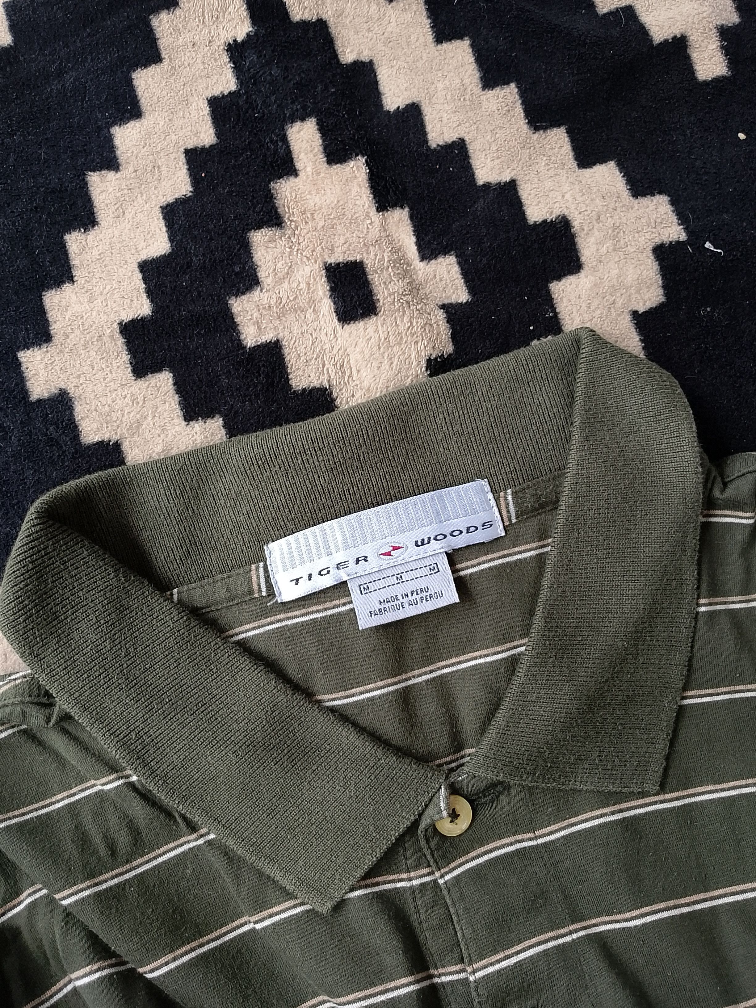 Nike × Tiger Woods Vintage Nike Tiger Woods Striped Polo Earth Tone Golfcore Size US M / EU 48-50 / 2 - 8 Thumbnail