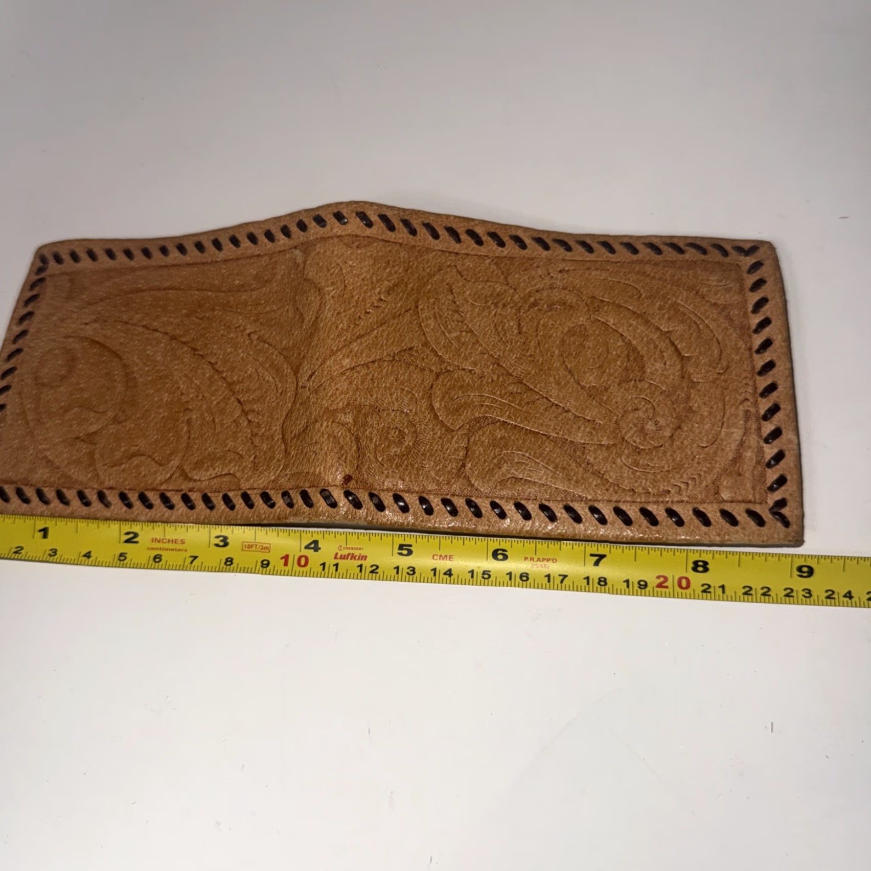 Vintage VINTAGE Hand Tooled Leather Bifold Wallet Western Floral Braided Edge Brown Adult Unisex Wallet Brown Western Floral Design Vintage Size ONE SIZE - 4 Thumbnail