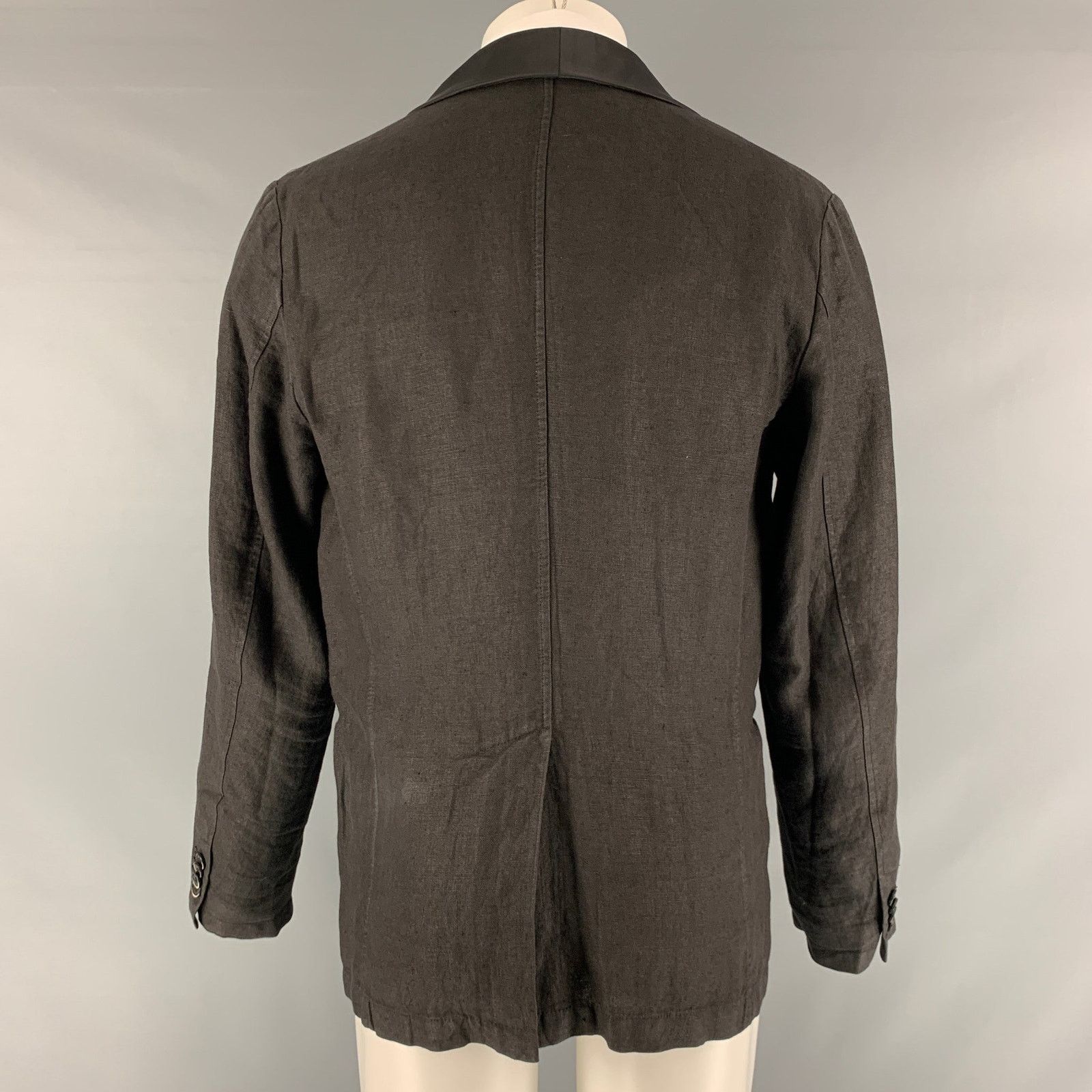 Barena BARENA Black Solid Linen Blend Shawl Collar Sport Coat Size 40R - 3 Thumbnail