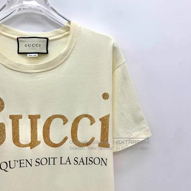 Gucci Gucci Size XXXS Beige logo letter print cotton round-neck s Size XXS / US 00 / IT 34 - 3 Thumbnail