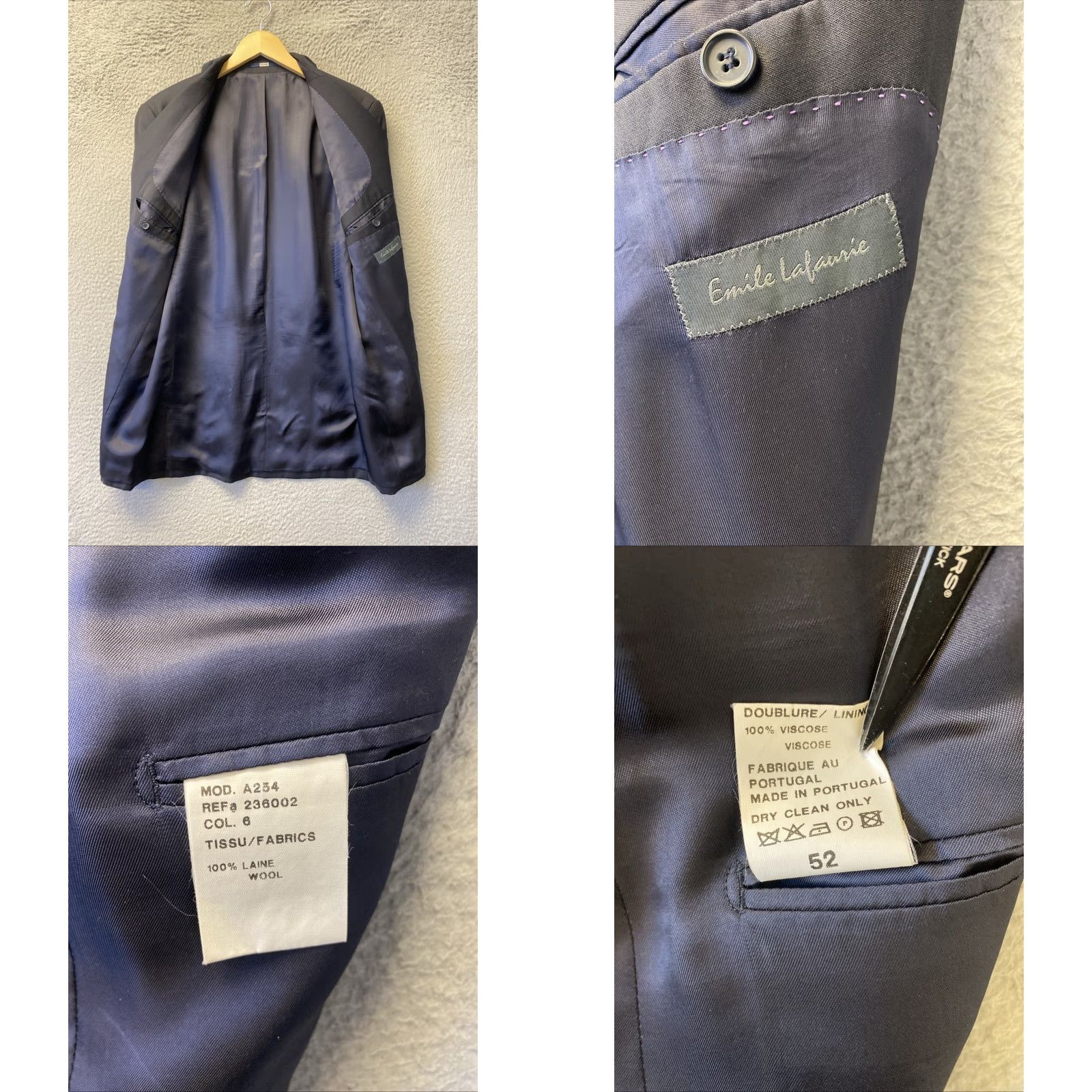 Vintage Emile Lafaurie Blazer Jacket Men 40R Gray Wool Button Closure Pockets Formal Mens Size 40R - 8 Thumbnail