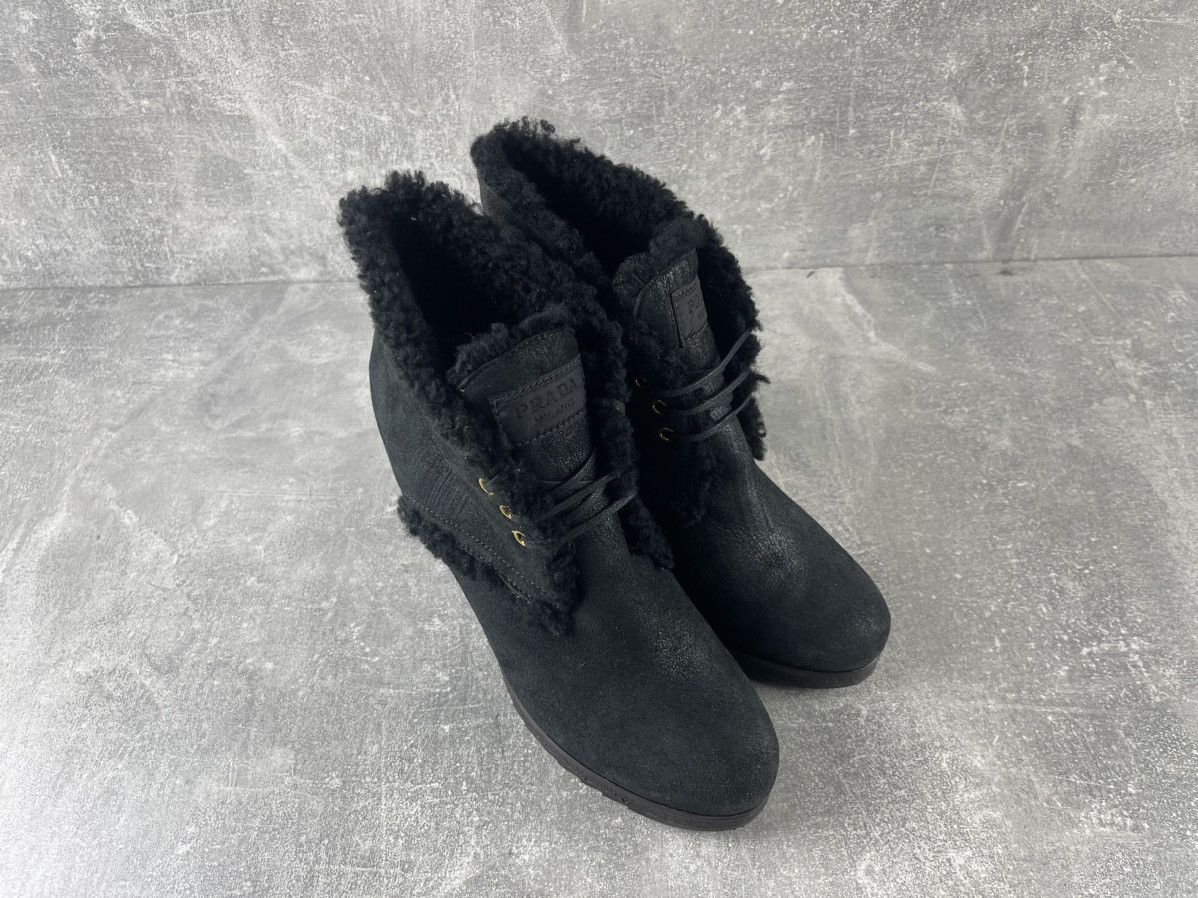 Prada Prada Vintage Shearling Ankle Boots Black Leather Size 40 Size US 10 / IT 40 - 4 Thumbnail