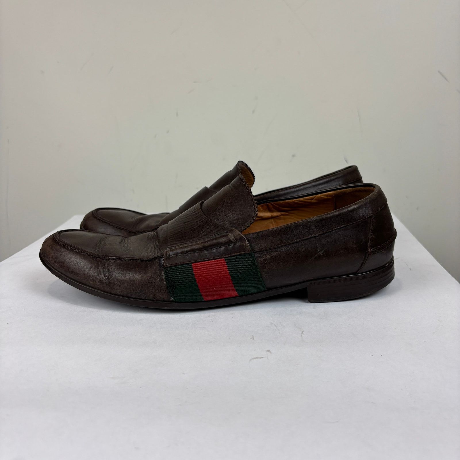 Gucci Gucci Brown Leather Web Slip On Loafers Men's 9 Size US 9 / EU 42 - 5 Thumbnail