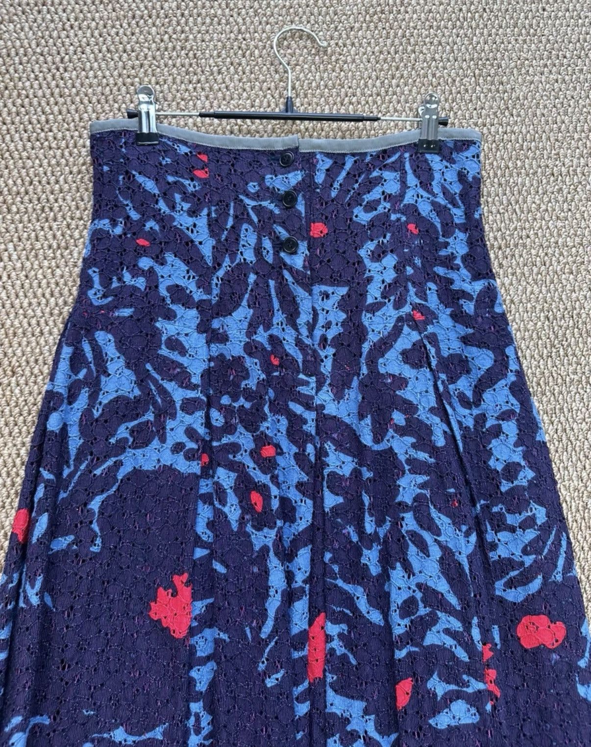 Comme des Garcons COMME des GARÇONS Style Navy Blue Lace Print Midi Skirt K23 Size 25" / US 0 / IT 36 - 4 Thumbnail