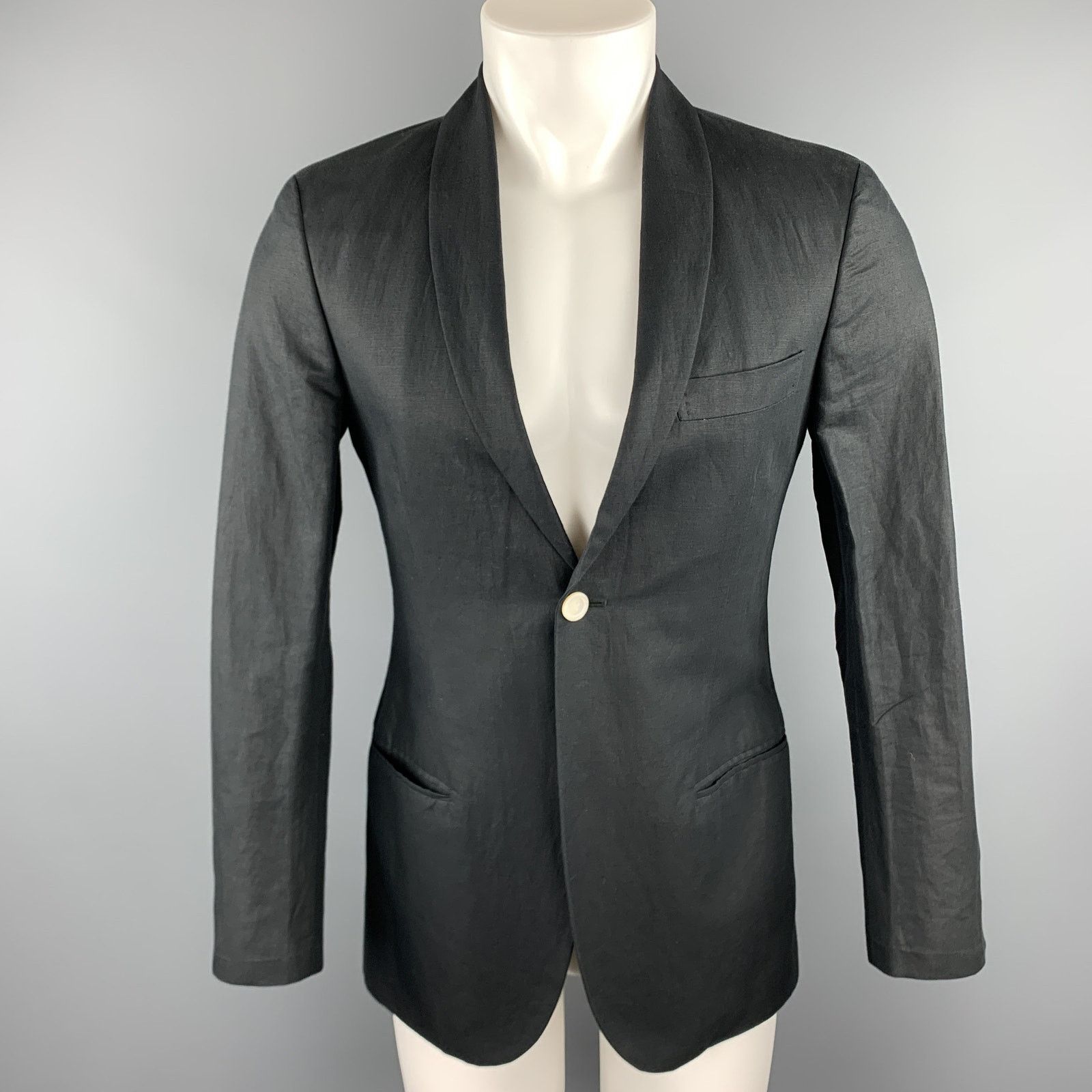 Michael Bastian Size 36 Navy Linen / Cotton Shawl Collar Sport Coat Size 36R - 1 Thumbnail