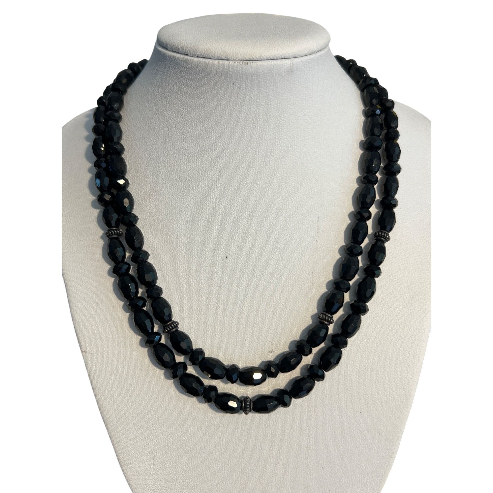 Other Vintage Black Glass Faceted Bead Necklace Double Strand Coll Size ONE SIZE - 1 Thumbnail