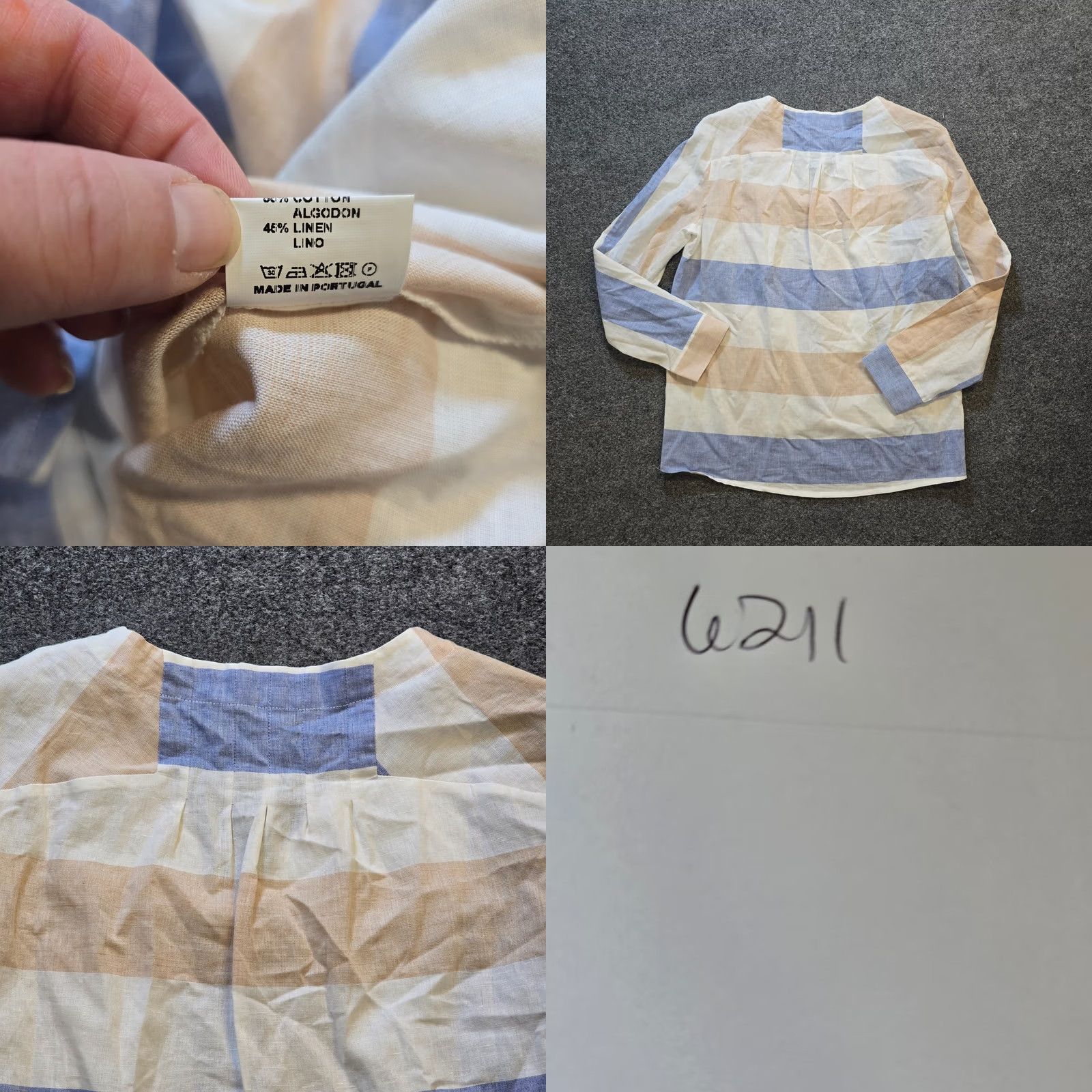 Vintage Vilagallo Top Womens Size 38 Blue Tan Stripe Linen Long Sleeve Capsule Casual Blouse V-Neck Regular Adult Womens Size XS / US 0-2 / IT 36-38 - 8 Thumbnail