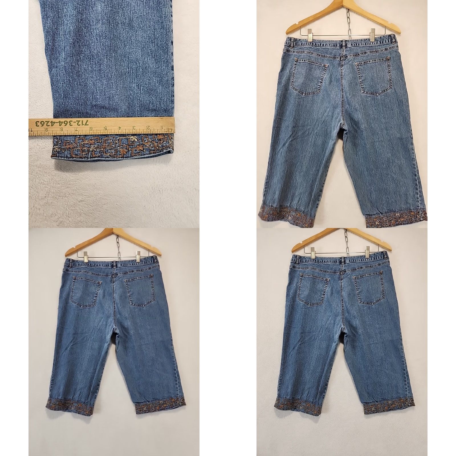 Vintage VINTAGE Ruby Rd. Womens Jeans Capri Cropped Embroidered 16P Medium Wash Blue 5-Pocket Zip Regular Petite Womens Size 32" / US 10 / IT 46 - 8 Thumbnail