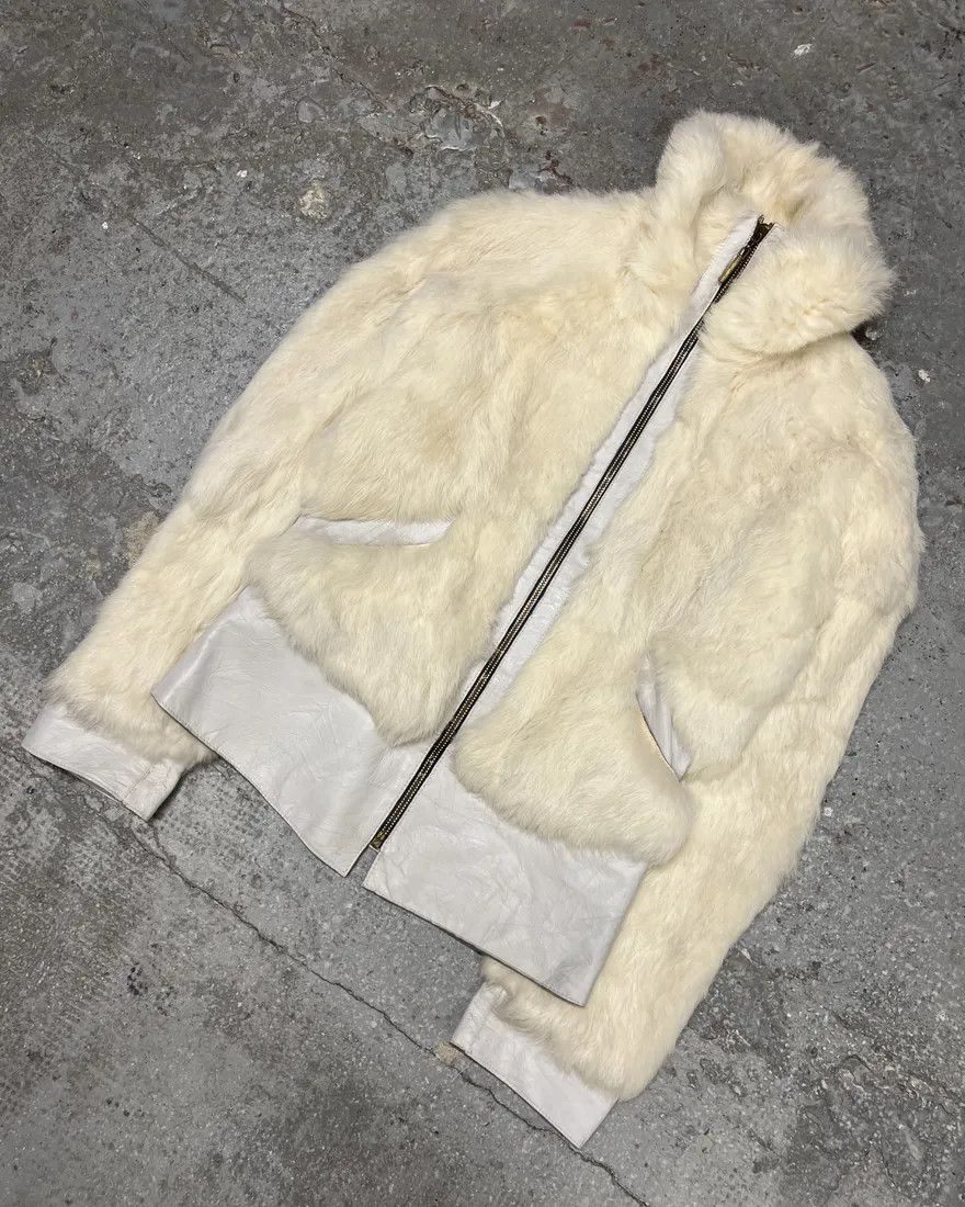Just Cavalli × Vintage 2000s Cavalli Creamy Rabbit Fur Avant-garde Leather Jacket Size M / US 6-8 / IT 42-44 - 7 Thumbnail