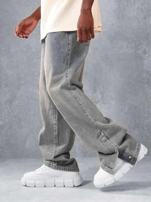 Japanese Brand × Vintage Skater Baggy Side Snap 90s Jeans Denim Size US 35 - 1 Thumbnail