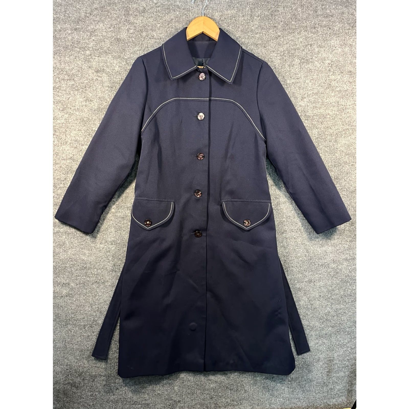 Vintage VINTAGE VTG 60s Navy Full Length Maxi Coat Womens Belted Made USA ILGWU Union Medium Coat Trench Size M / US 6-8 / IT 42-44 - 2 Thumbnail