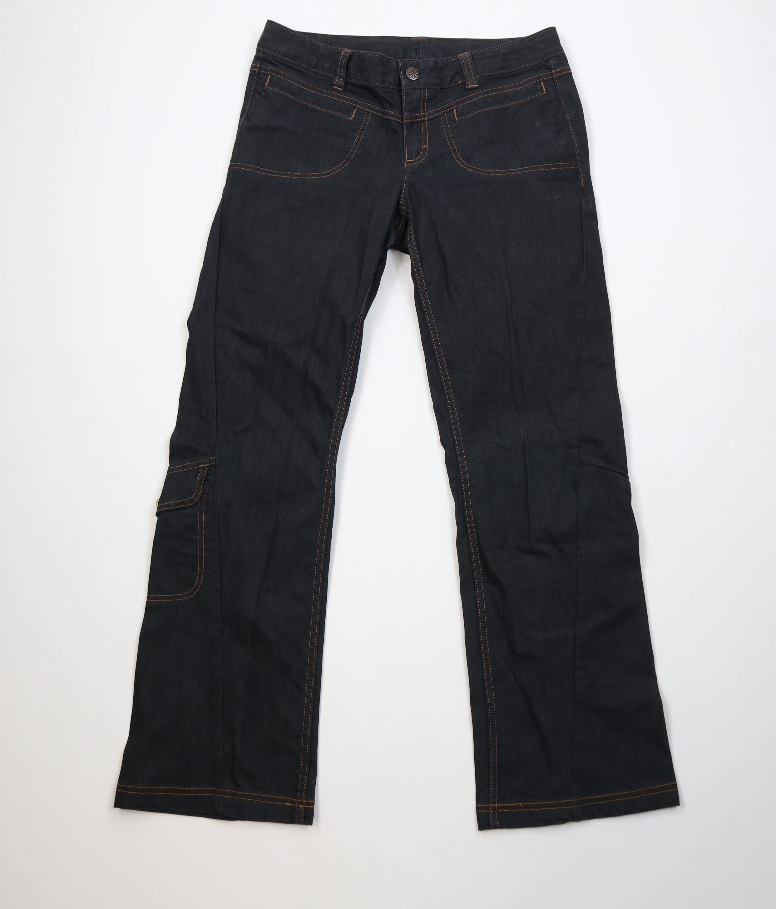 Athleta Faded Flared Wide Leg Denim Cargo Jeans Pants Indigo