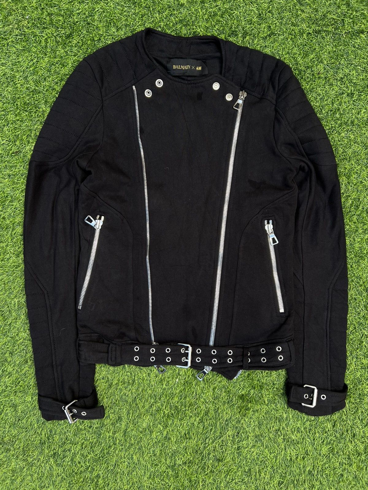 Balmain × H&M Balmain x H&M AW2015 Black Cotton Biker Moto Jacket - XS Size US XS / EU 42 / 0 - 1 Thumbnail