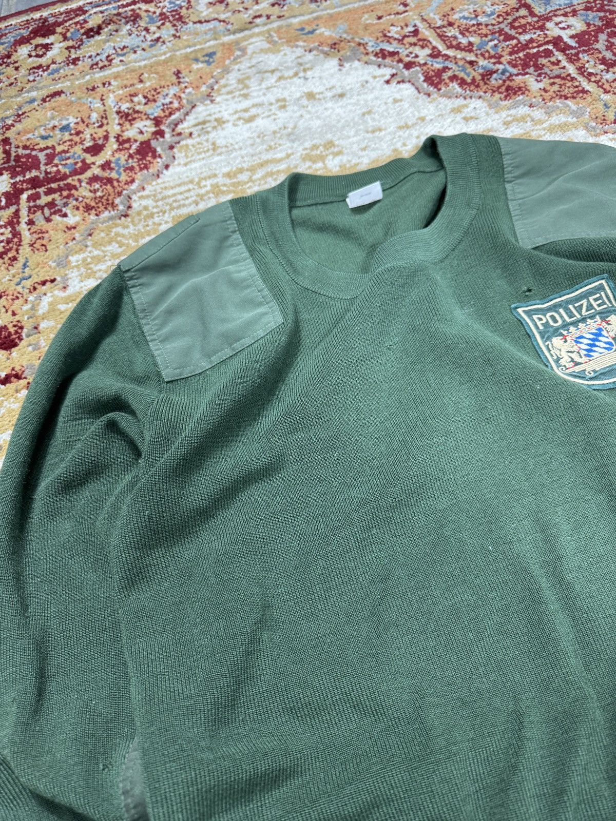 Japanese Brand 80s Polizei Trashed Vintage Wool Knit Sweater Boxy Army Size US L / EU 52-54 / 3 - 4 Thumbnail